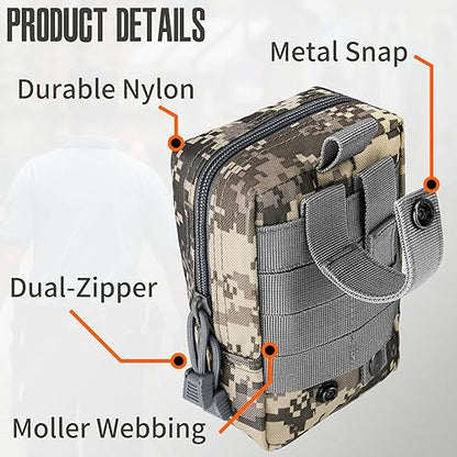2 Pack Tactical Molle EDC Pouch Multi-Purpose Compact Pack Water-Resistant Utility Pouch with Flag Patch - color: Gray Camo
