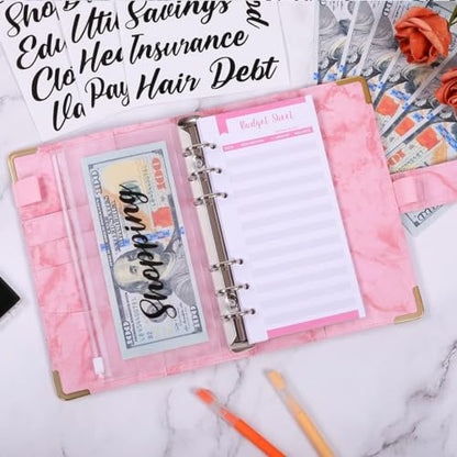 SKYDUE Budget Binder, Money Saving Binder with Zipper Envelopes, Cash Envelopes and Expense Budget Sheets for Budgeting (Mabblepink) - color: Mabblepink