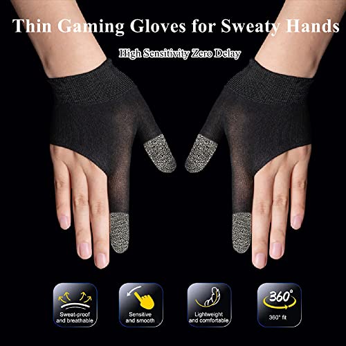 Gaming Gloves for Sweaty Hands, Ultra-Thin Breathable Touchscreen Game Gloves with Thumb Finger Sleeves for iPad Tablet/Mobile Phone - size: Medium