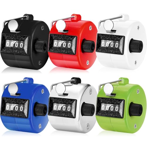 TOODOO 6 Pack Hand Tally Counter 4 Digit Mechanical Palm Clicker Plastic Hand Held Counter Clicker with Metal Finger Ring for School Golf Sports Events Office Stadium - color: Retro Color