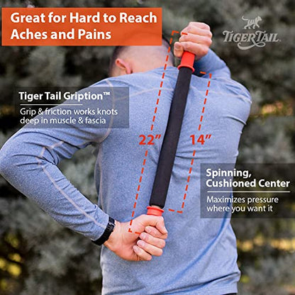 Tiger Tail 22in Massage Stick Portable Roller, Handheld, Deep Tissue Foam Roller, Body Massage and Myofascial Release Tool for Legs, Neck, Calves, Thighs, Shins & Back, The Long One 22, Made in USA - size: 22" Plus Happy Muscles eBook