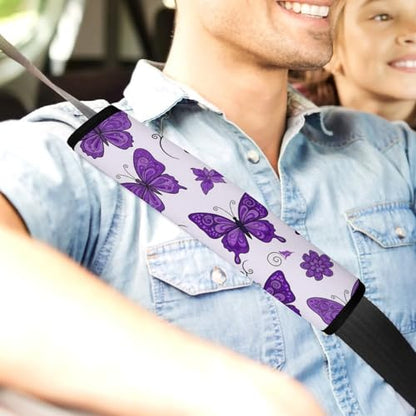 1 Pair Universal Soft and Comfortable Car Seat Belt Pad for Girls and Boys, Most Cars, Purple Butterflies Harness Pads Strap, Neck and Shoulder Support - color: Pattern 953