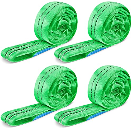 Fabbay 4 Pcs 4 Feet Heavy Duty Polyester Endless Loop Round Lift Slings Lifting Straps for Hoist Towing Moving Furniture Rigging Equipment, 5300 LB Vertical 4200 LB Choker 10600 LBs Basket(Green) - color: Green, size: 4 Feet