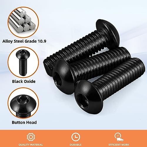 1/4-20 x 1/2" Button Head Socket Cap Screws, 50 PCS | Allen Socket Drive, Black Oxide, Grade 10.9 Alloy Steel, Fully Threaded - size: 1/4-20 x 1/2"