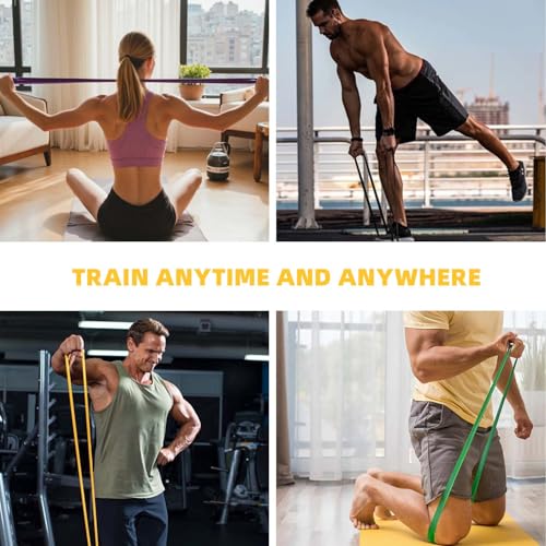 Exercise Bands，Set of 6 Resistance Bands for Working Out,Pull Up Bands Set,at Home Workout Equipment,Instruction Guide and Carry Bag Included - color: 5set（Blue+green+purple+yellow+red+4pcs Loop Bands）
