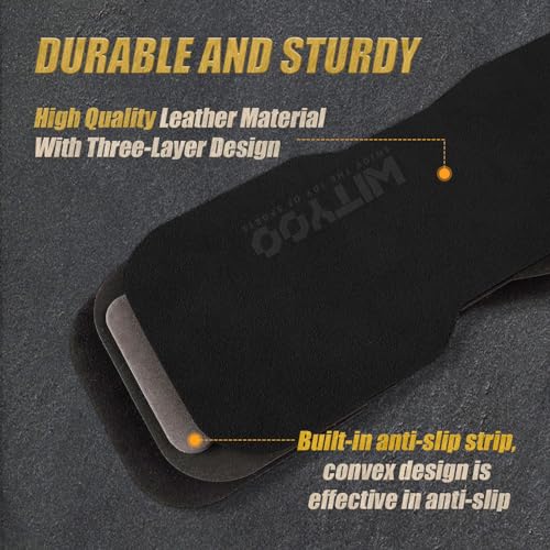Weight Lifting Wrist Strap, Weightlifting Grip Strap for Gym Deadlifts, Powerlifting, Heavy Shrug, Pull Ups, Three Layer Leather Adjustable Training Accessory Gifts for Men Women Dad Him - color: Black