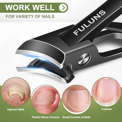 Toenail Clippers for Men Thick Toenails with 16MM Wide Jaw Opening, Large Nail Clippers for Seniors Thick Nails with Long Handle, Heavy Duty Sharp Slanted Nail Cutter Gifts for Men Women Adults - style: Black Slanted Nail Clippers Set