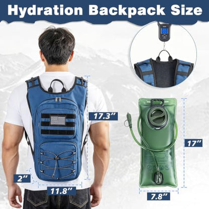 Hydration Backpack, Tactical Molle Water with 3L TPU Water Bladder | Lightweight Military Hydration Daypack for Hiking, Running, Cycling, Climbing, Biking, 105 oz, Breathable Back Panel - color: Blue