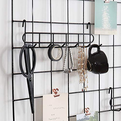 Storage Hooks Rack, 2 Pack - Iron Wire Grid Hooks for Wall Mount Storage and Display, 10.7”x 2.8”x1.8 », Black - color: Black