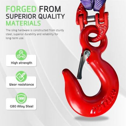 Two Leg Bridle Web Sling 7ft 4409lbs Lifting Slings with G80 Alloy Steel Grab Hooks Lifting Straps for Hoist Safe Towing and Handling of Cargo - size: 4409 lb / 7 ft