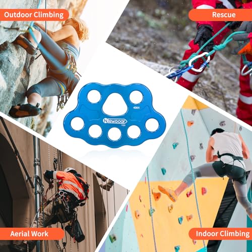 NewDoar Descender Plate 45KN Paw Rigging Plate 8 Holes Rock Climbing Gear (8 holes/45KN Blue)