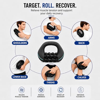 Electric Rolling Percussive Massager, Deep Tissue Muscle Roller | Portable Rechargeable Roller with 3 Speeds for Muscle Recovery & Soreness Relief on Neck, Shoulders, Back, Arms & Legs