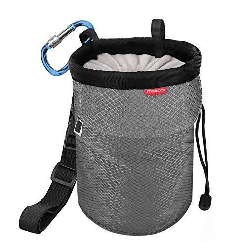 Moko Rock Climbing Chalk Bag, Bouldering Chalk Pot Bucket with Adjustable Belt & Carabiner Drawstring Climbing Gear - color: Gray, style: Straight Cylinder