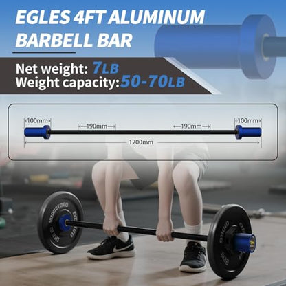Egles Kids Barbell 5.5LB Mini Barbell Bar 4ft for Kid Women & Beginners Weighted Bar - Compatible with 2-Inch Weight Plates, for Strength Training Gym Weight Lifting, Multi-Color Training Bar - color: Blue Sleeve Black Bar