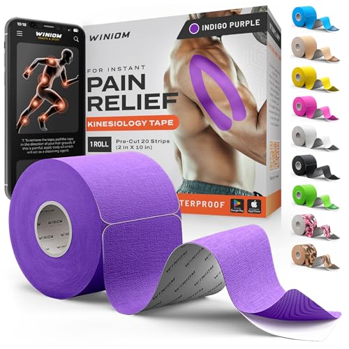 Kinesiology Tape - Waterproof Athletic Sports Tape for Knee, Shoulder, Arm & Back Support | 3-5 Day Adhesion, Hypoallergenic & Latex-Free + Taping Guide (Precut, 2"x16.4ft Roll, Indigo Purple) - color: Pack A: Indigo Purple, size: 16.4 Feet - Precut