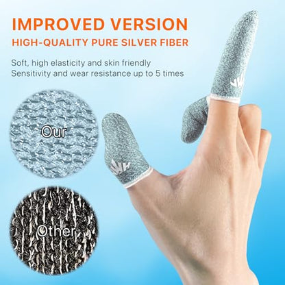10 Pack Silver Fiber Dedales Gamer Profesionales Anti Slip Sweat Proof Gaming Finger Thumb Sleeves Cots Breathable Mobile Phone Gamer Gloves Guantes para Durable Covers for Pubg - color: Blue10-Pack + Storage Box