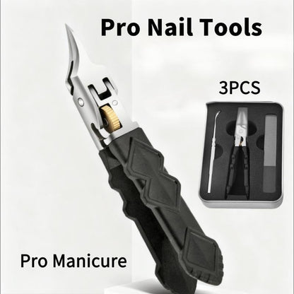 Black Anti-Slip Grip Gear Lock Nail Clipper Set with Ultra-Sharp Tips for Precise Access to Nail Grooves, Pro Nail Tools Eagle Beak Angled Nail Clippers 3-Piece Set (Black) - color: Black