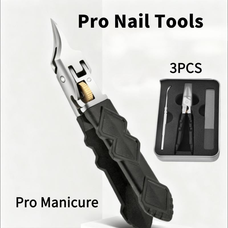 Black Anti-Slip Grip Gear Lock Nail Clipper Set with Ultra-Sharp Tips for Precise Access to Nail Grooves, Pro Nail Tools Eagle Beak Angled Nail Clippers 3-Piece Set (White) - color: Black-b