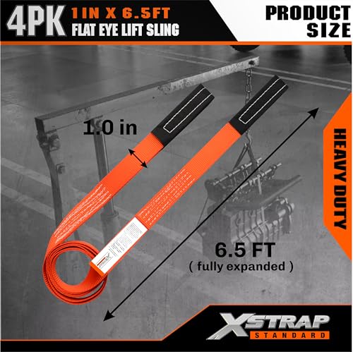 XSTRAP STANDARD 4PK 1"x6.5ft Lifting Sling Straps 2000 lb Vertical Capacity | 1600 lbs Choker / 4000 lbs Basket Capacity, 5:1 Safety Factor Polyester Web Slings for Rigging, Hoist, Tree Stump Removal - style: 4PK 1''x6.5ft