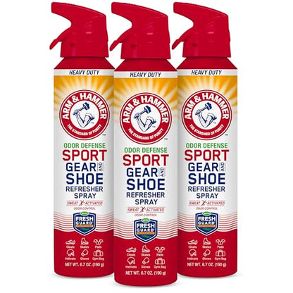 Arm & Hammer™ Sport Gear & Shoe Refresher Spray, Heavy Duty Odor Defense for Sports Gear and Footwear, Deodorizer for Gym Bags, Boxing Gloves, Hockey Equipment, and Football Pads (6.7 oz) (3 pack) - size: 6.7 Ounce (Pack of 3)