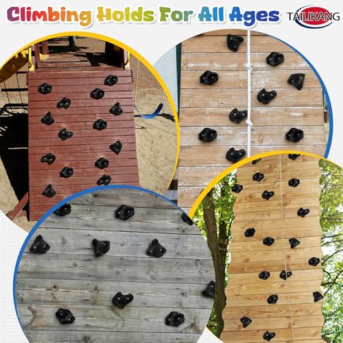 Rock Climbing Holds, 20 Pack Black Wall Climbing Rocks Adult Outdoor Indoor | 3-Shapes Large Wall Climbing Holds Grips, Workout Climb Training Pegs Accessories for Climbing Frames, Tree Houses, Playroom