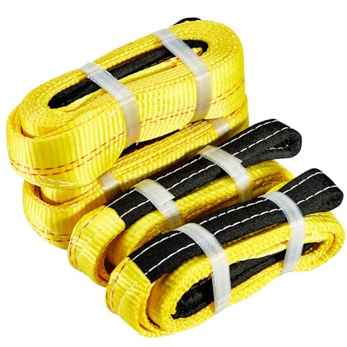 Pindex 2 Pack 2" x 3' & 2 Pack 2" x 7' Web Lifting Sling 13000 Lbs Breaking Force 3500 Lbs Pulling Forces Lift Sling Straps for Rocks Trees Mowers Tool Boxes in Trailers Tractors Trucks, Yellow