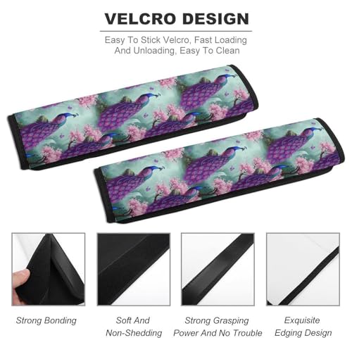2 Pack Universal Soft And Comfortable Seat Belt Cover for Kids, Car Seats Pushchair Strollers High Chair Pushchair, Peacock Vibrant Purple Blue Bird Waterfall Flower Butterfly Seat Belt Cushion - color: Pattern 1195