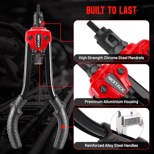 NEXTACK Rivet Nut Tool Kit with a Step Drill Bit, 120 Nutserts, Heavy Duty Rivnut Tool Set with 8 SAE & Metric Mandrels M5 M6 M8 M10 10-24 1/4-20 5/16-18 3/8-16, Organized Rugged Case (NT700) - size: 13-inch Rivnut Tool Kit/120 Nutserts