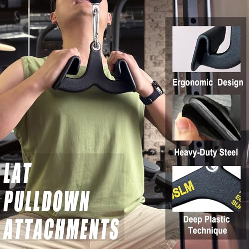 BLUSLM Lat Pull Down Bar T bar Row Attachment, V Bar Tricep Lat Pulldown Attachments, Back Strength Training Bar for Home Gym Exercise Cable Machine Attachments - color: Black 8 PIECES