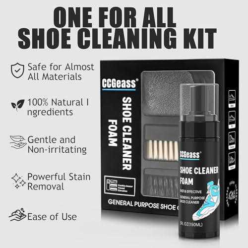Shoe Cleaner Kit Sneaker Cleaner, Deep Clean yet Gentle Pro Concentrated Foam Formula with 2 Brush & Microfiber Towel, Safe Shoe Care Set for white shoe, Suede, Leather, Canvas, Mesh & More