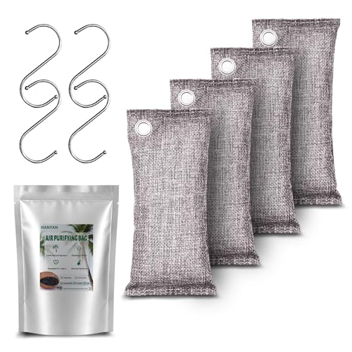 Activated Charcoal Bags Odor Absorbers, Activated Charcoal Odor Absorber for Strong Odors in Car, Closet, Shoe, Pet, Smoke, Basement. Coconut Shell Air Purifying Bag(4 x 100g） - color: 100g x 4pc
