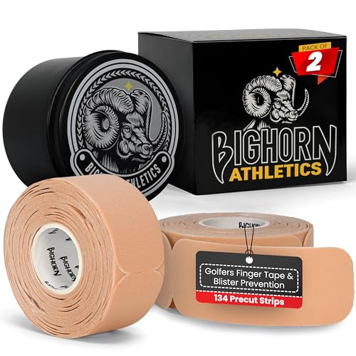 Bighorn Athletics Blister Tape with Tin, 134 Precut Strips, 2-Pack, Nude | Waterproof precut strips protect fingers & feet from blisters. Flexible, skin-friendly. Stays on for golf, hikes & long runs. - color: Nude, size: 2-Pack