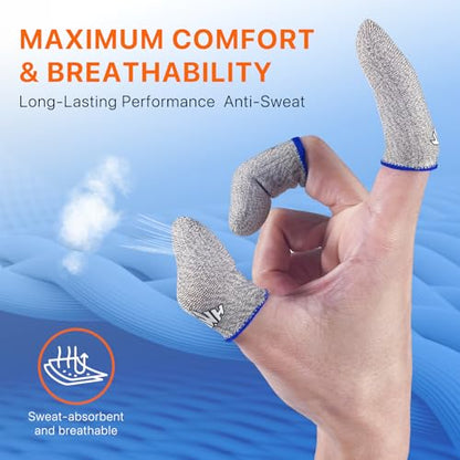 JWH Ultra-Thin Silver Fiber Gaming Finger Sleeves,White Thumb Sleeves Mobile Gaming Cots,6 Pack Gaming Finger Gloves for PUBG,Tightly Woven Wire,Silky and Sweat-Proof,Fundas para Dedos Gamer - color: White silver(6pack)