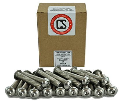 Stainless 3/8-16 x 2 (3/4" to 3" Available) Socket Button Head Cap Screws, Full Thread, Hex Drive, Stainless Steel 18-8, Coarse Thread (3/8-16 X 2) - size: 3/8-16 X 2