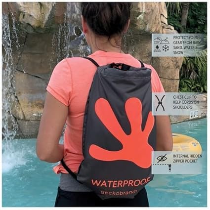 geckobrands Embark 10L Drawstring Backpack – Waterproof, Lightweight Dry Bag for Beach, Hiking, and Light Water Activities - color: Black/Grey