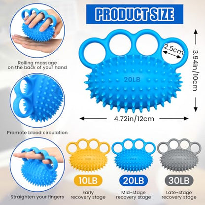 RoundFunny 3 Pack Hand Exercise Balls 3 Level Set Finger Strengthener Therapy Hand Balls Grip Strength Trainer Squeeze Stress Relief for Adults Elderly Stroke Arthritis Carpal Tunnel