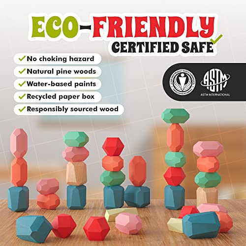 36 Pcs Wooden Stacking Blocks – Montessori Toys for 1 2 3 4 5 6 Year Old Toddlers and Kids, XL Rocks, No Choking Hazard – Sensory STEM Building Stones, for Girls and Boys - size: 36 XL Rocks