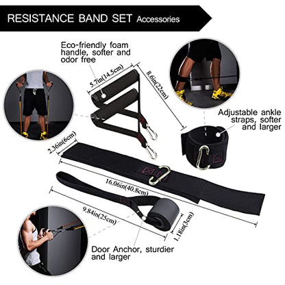 Resistance Bands with Handle Set - for Men and Women, Workout Bands for Strength Exercise, with Handles, Door Anchor & Ankle Straps, for Rehab, Yoga and Fitness