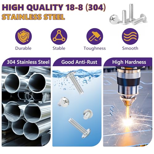 15Pcs 6-32x2 Pan Head Machine Screws Kit 304 SS for Outlet | Phillips Full Thread For Electrical Outlet Switch plate, Cabinet & Drawer, Anti-Rust & Anti-Corrosion, Organizer Box Included - size: 6-32 x 2