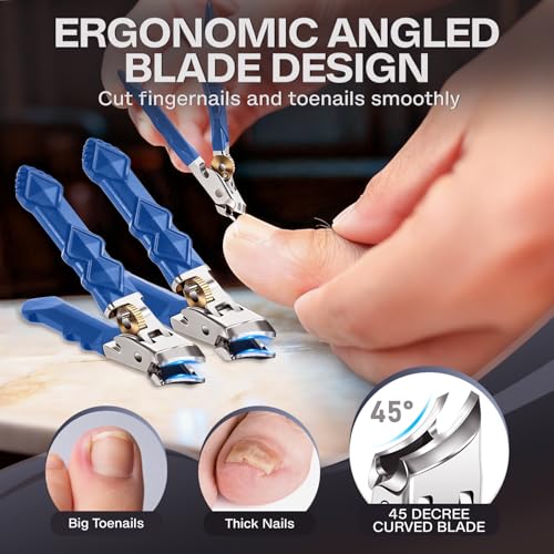 Wide Jaw Toenail Clippers for Thick Nails - Heavy Duty Stainless Steel Nail Clippers with Ergonomic Handle, Ultra Sharp Ingrown Nail Cutters for Men & Seniors.