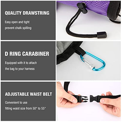 Moko Rock Climbing Chalk Bag, Bouldering Chalk Pot Bucket with Adjustable Belt & Carabiner Drawstring Climbing Gear - color: Purple, style: Straight Cylinder