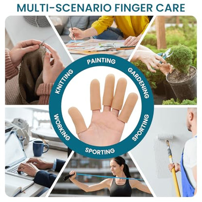 Povihome Finger Cots Protectors - Moisturizing Thumb and Finger Covers - Thickend Version - Elastic Cracked Silicone Finger Sleeves to Protect Cracked, Peel Finger and Other Finger Pain (Beige, 10PCS) - color: Beige, size: Medium (10PCS)