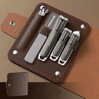 Manicure Set Nail Clippers，10-Piece Professional Nail Care Kit with Leather Case, Stainless Steel Manicure and Pedicure Tools (Brown) - color: Brown