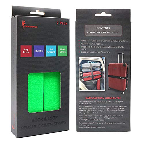 Reusable Cinch Straps 2" x 72" - 2 Pack - Hook and Loop Straps (Neon Green) - color: Green, size: 2" x 72"