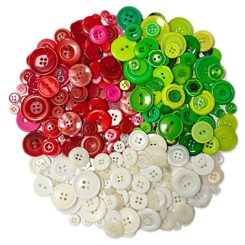 500-700 pcs Christmas Craft Buttons, Hand Sewing Buttons with 2 or 4 Holes for Sewing, Arts & Crafts, DIY Decorations - color: red green white