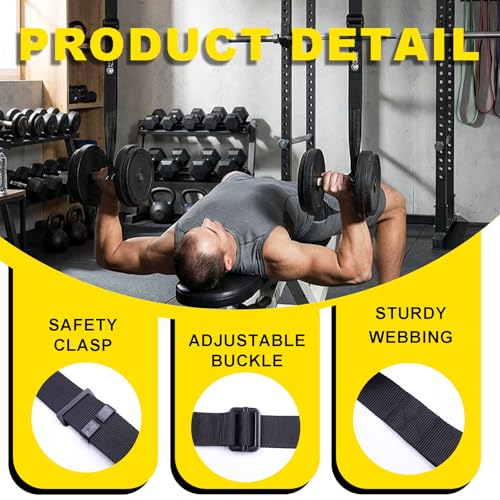 Dumbbell Spotter Straps with Safety Locking Buckle, Adjustable Height Hanging Straps for Chest Bench Press, Heavy Duty Barbell Rack Attachment for Home Gym Solo Training, Prevents Accidental Drops