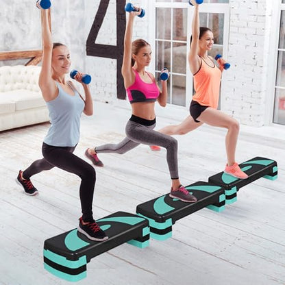 HomGarden Adjustable Workout Aerobic Stepper in Fitness & Exercise Step Platform Trainer Stepper w/Risers Adjust 4"-6''-8'' - color: Green/Blue