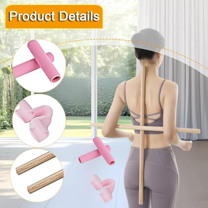 Menolana 2Pcs Yoga Rod Back Stretcher Open Shoulder Added Mobility Wooden Exercise Rod Stretching Rod for Balance Dance Gymnasts