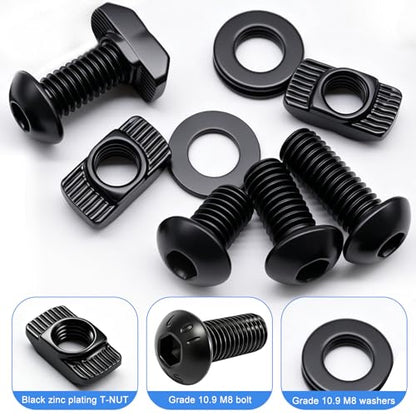 Taiss 80PCS M8 T-Nuts Screws Kit for 4040 4080 Series Aluminum Extrusion Black Carbon Steel M8x12/16/20mm Button Head Socket Cap Head Bolts and Drop in T-Nuts & Washers with Hex Wrench - size: 80PCS M8 T-Nuts Screw Kit