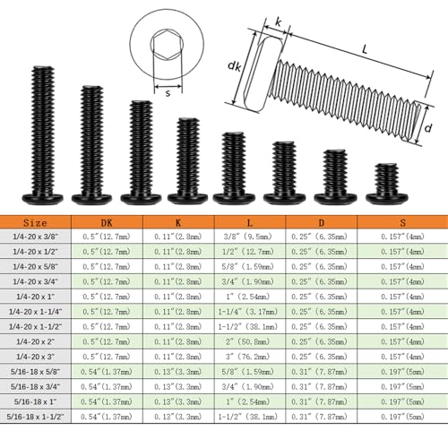 Matuja 1/4-20 x 3/8" Flat Head Hex Socket Bolts Screws,304 Stainless Steel,Black Oxide Finish,Fully Threaded Bright Furniture with Hex Key(20 Pcs) - size: 1/4-20 x 3/8"